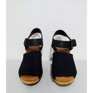 TOMS Womens Black Cork Wedge Sandals Size 7 Ankle Strap Casual Summer